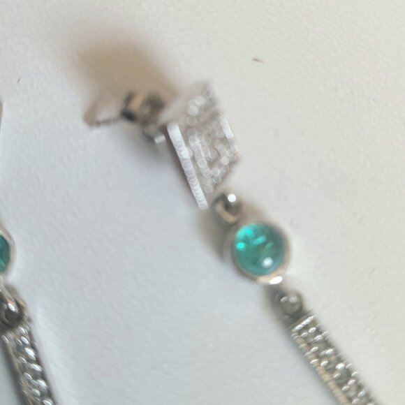 Long dangling sterling silver earrings with pink and green rhinestones. - Picture 4 of 6